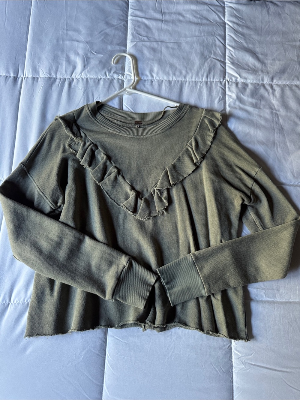 Free People Olive Ruffle-Trim Pullover Sweatshirt